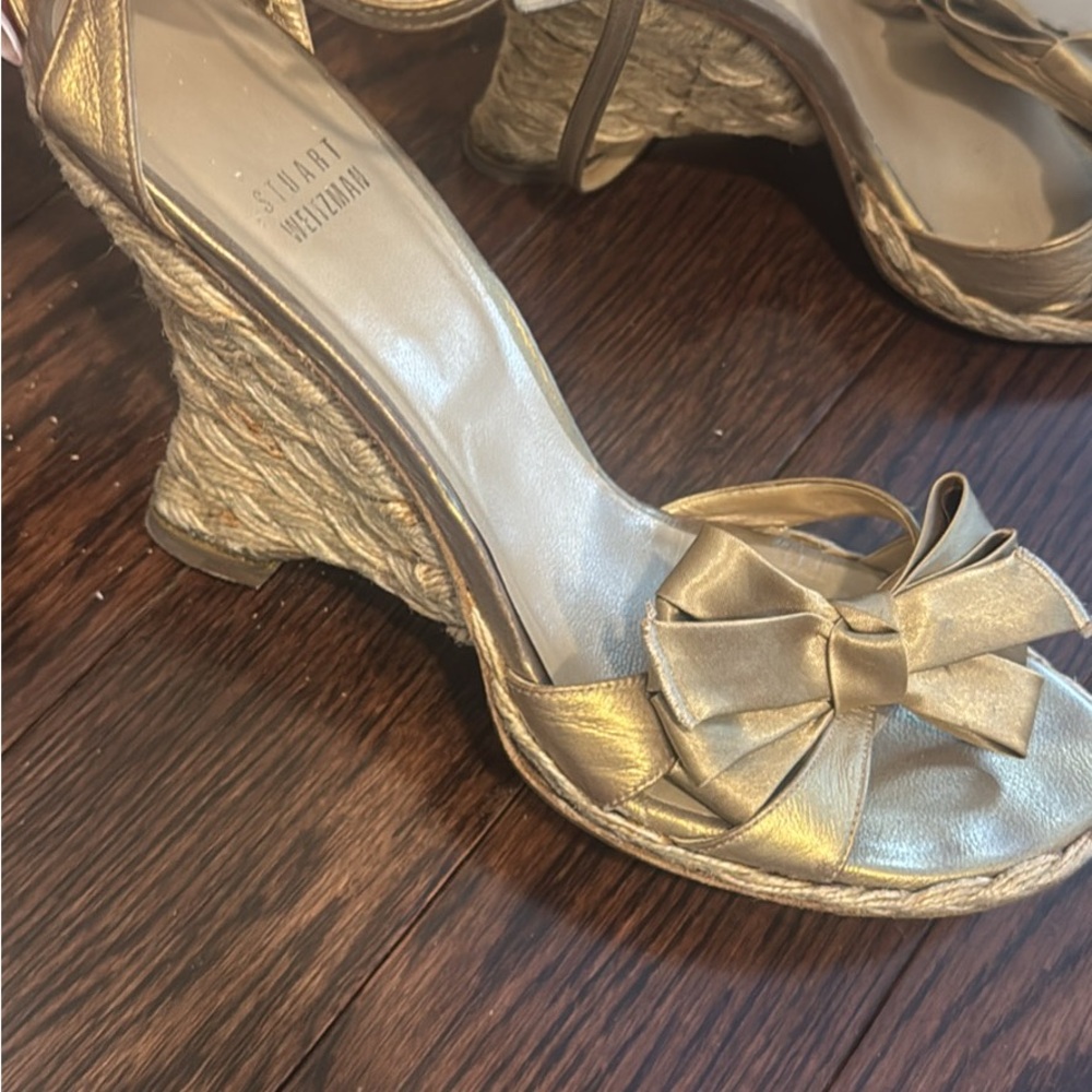 Stuart Weitzman Gold Wedge Sandals